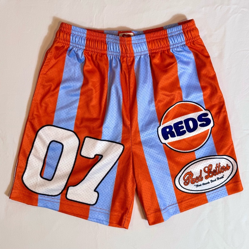 New Red Letters Gulf Mesh Shorts Mens Small Orange Light Blue Stripes Athleisure